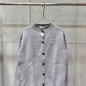 Miu Miu Grey Knit Cardigan Vest with Embroidered Logo - Vintage-Inspired Luxury